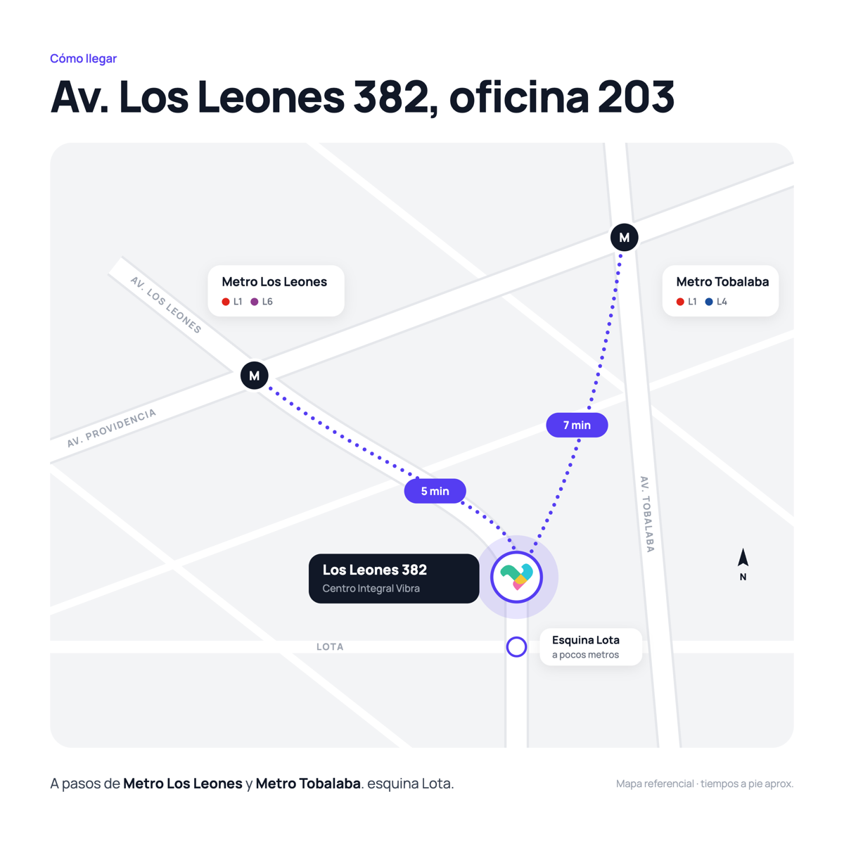 Mapa de cómo llegar a Centro Integral Vibra en Av. Los Leones 382, oficina 203